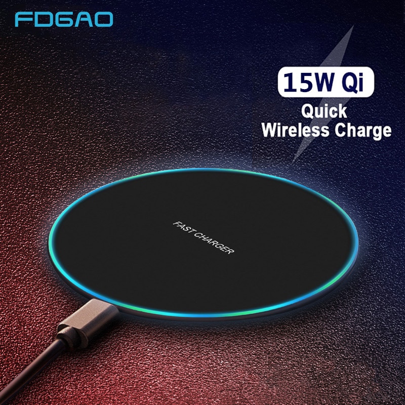 FDGAO – chargeur sans fil rapide 15W, coussinet de chargement pour iPhone XS X 8 XR 11 12 13 Samsung S21 S20 S10 Huawei P40 Pro Xiaomi Mi 10 9 Qi