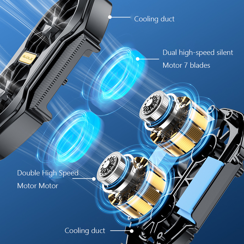 Dual Fan Mobile Phone Cooler Plug-in/Rechargeable Cell Phone Cooling Fan Type-C with Blue Light for Android IOS PUBG Game Cooler