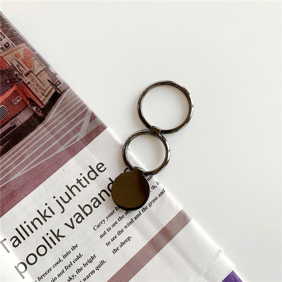 Luxury Universal Plating Gold Silver Black Metal Double Finger Ring Mobile Phone Talk Round Grip Stand Holder Women: black