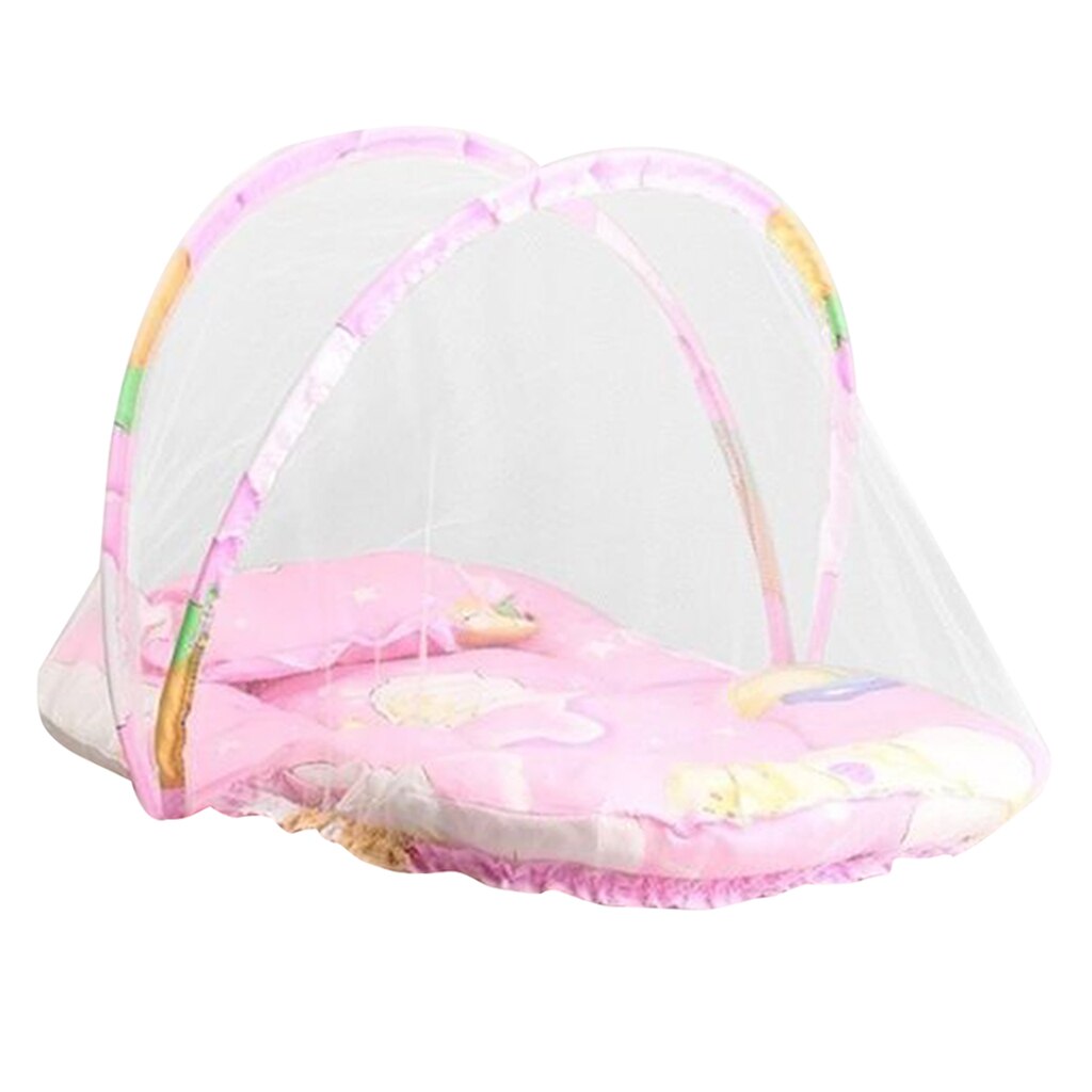 Folding Mosquito Net Kids Crib BedFolding Baby Mosquito Net Tent + Pillow + Cotton Pad Mattress: Pink