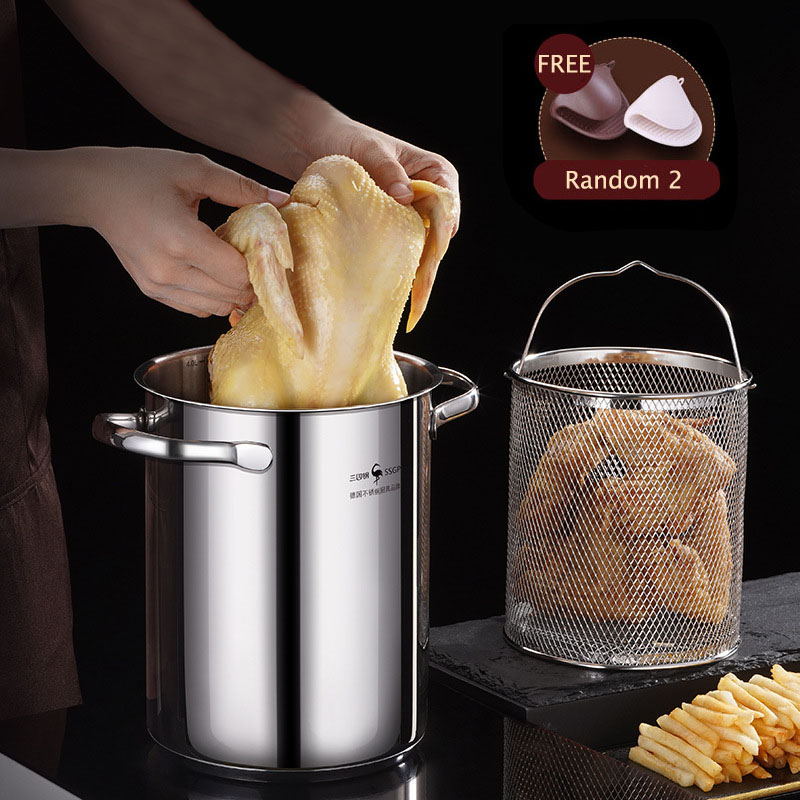 304 køkkenfrituregryder i rustfrit stål med si tempura frituregryde spaghetti kogt kylling stegt kylling madlavningsværktøj