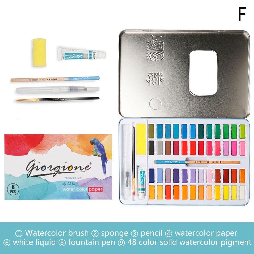 Juego de pintura de acuarela , sólido, 36/48 colores, conjunto de arte con pincel de agua, pigmento para pintar de acuarela: 4800 blue