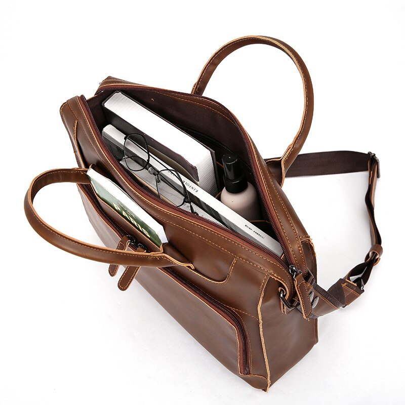 14 Inch Laptop Tas Aktetas Mannen Vrouwen Schoudertas Tote Lederen Documenten Pouch Office Business Travel Gadgets Organiseren Handtas