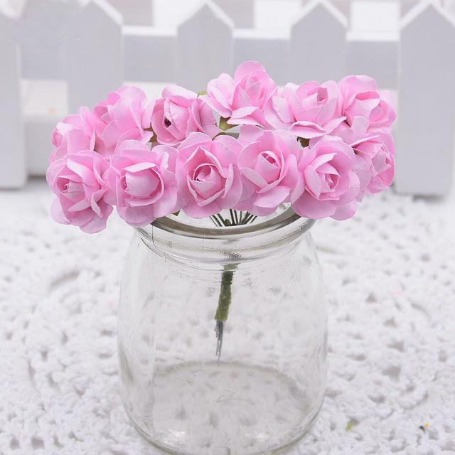 Nueva decoración flores 12 unids/lote 1,5 cm mini rosa de papel DIY scrapbooking floral accesorios de boda decoración de la: 3