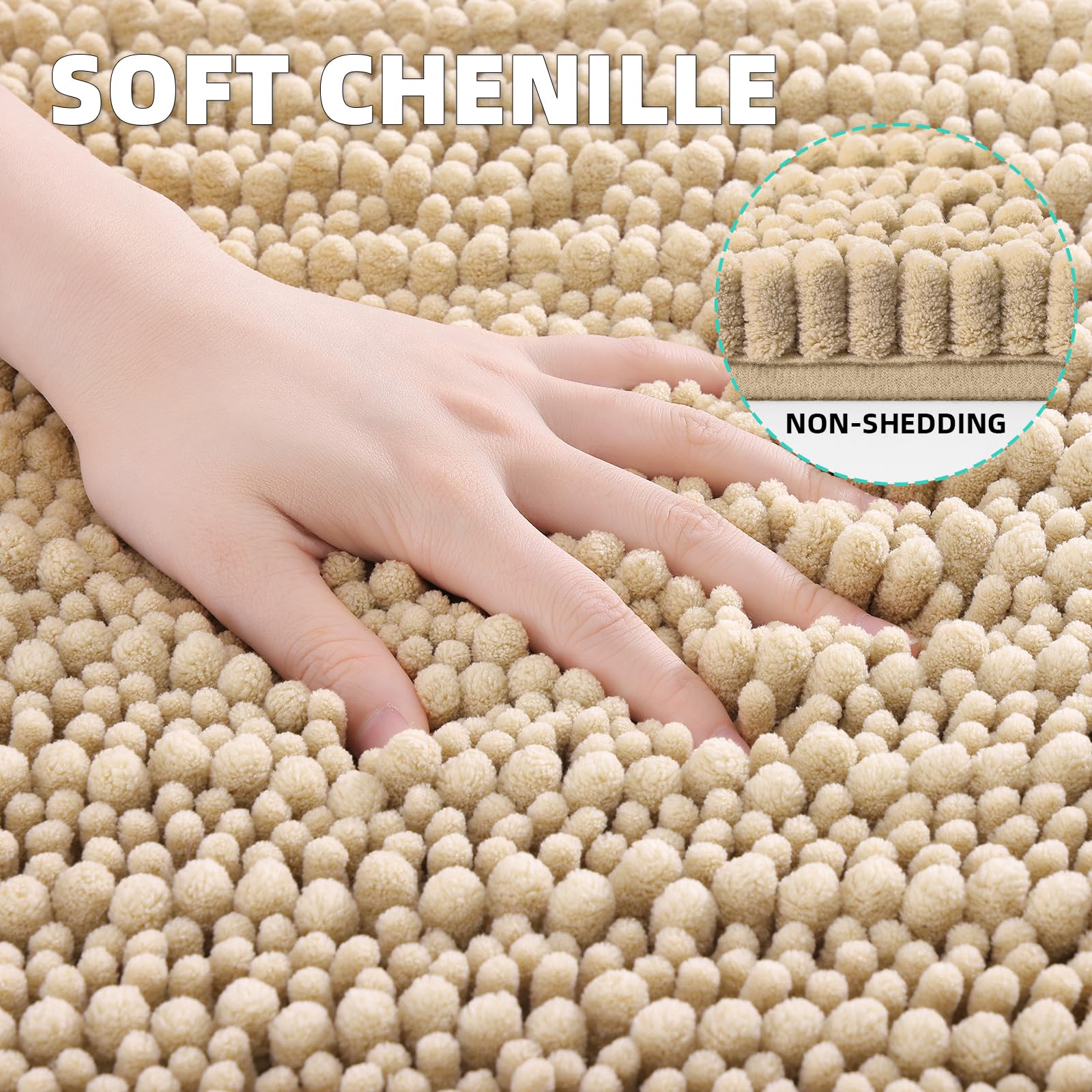 Hapihappy Chenille Bath Mat Luxury Bath Mat Soft Thick Absorbent Bathroom Mat Non-Slip Machine Wash Plush Bath Mats for Bathroom