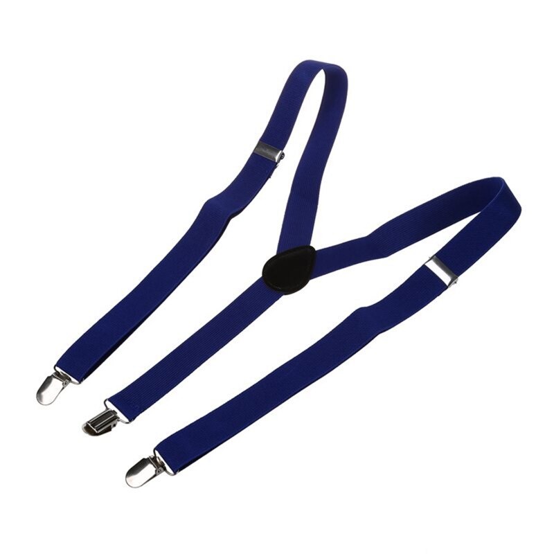 2x Adult Adjustable Metal Clamp Elastic Suspenders Braces Dark Blue &amp; White