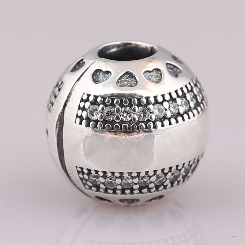 Original Funkelnden Streifen Logo Herzen Clip Stopper Perlen Fit 925 Sterling Silber Charme Armband Armreif Diy Schmuck