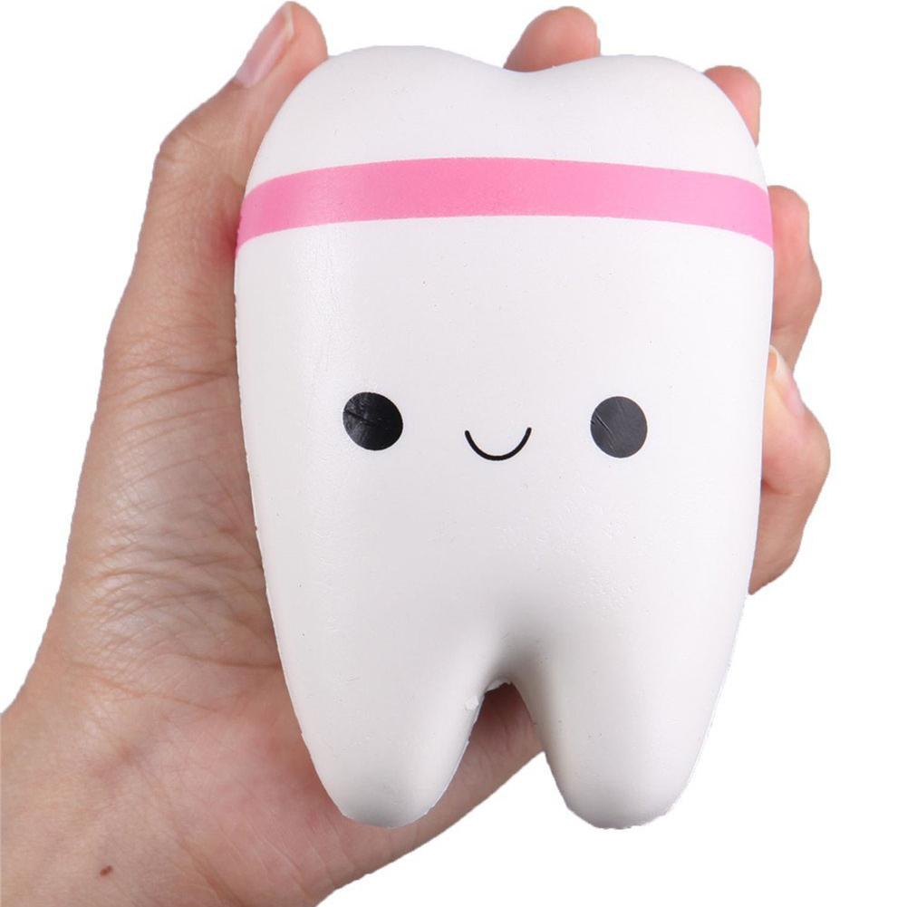 2 Stuks Leuke Langzaam Stijgende Cartoon Tand Speelgoed Zachte Squishy Hanger Stress Angst Reducer Creatieve Pu Vent Speelgoed (Blauw + Roze)