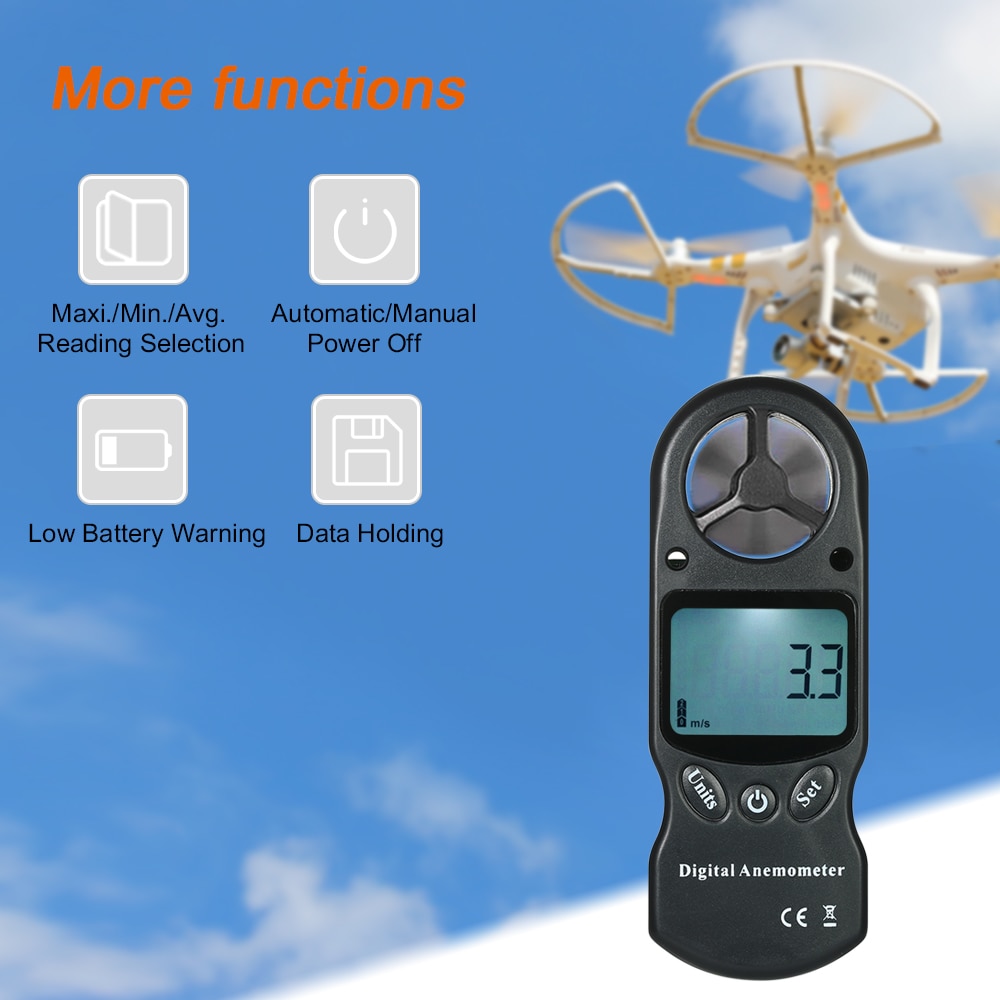 Handheld Digital Anemometer Wind Speed/Temperature/Humidity/Wind Chill/Heat Index/Dew Point/Barometric Pressure/Altitude Meter