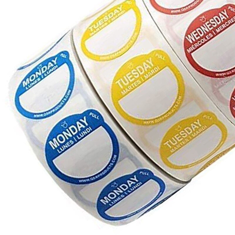 Monday-Sunday Striking Writing Labels Easy-To-Peel Daypoint and Warehouse Management Stickers Peel-Off Labels