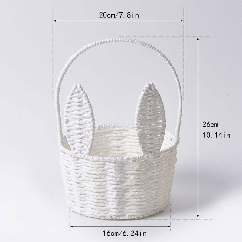 Cute Bunny Ears Woven Basket Paper Rope Braided Flower Basket Easter Decoration Home Picnic Fruit Hand-held Sundries Organizers: Burgundy