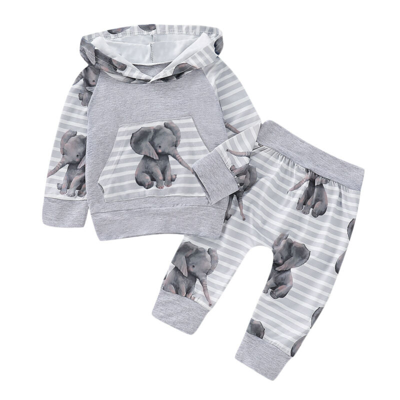 Kinder babyjongen herfstkleding 3d olifant capuchon jassen tops + broeken set van 2