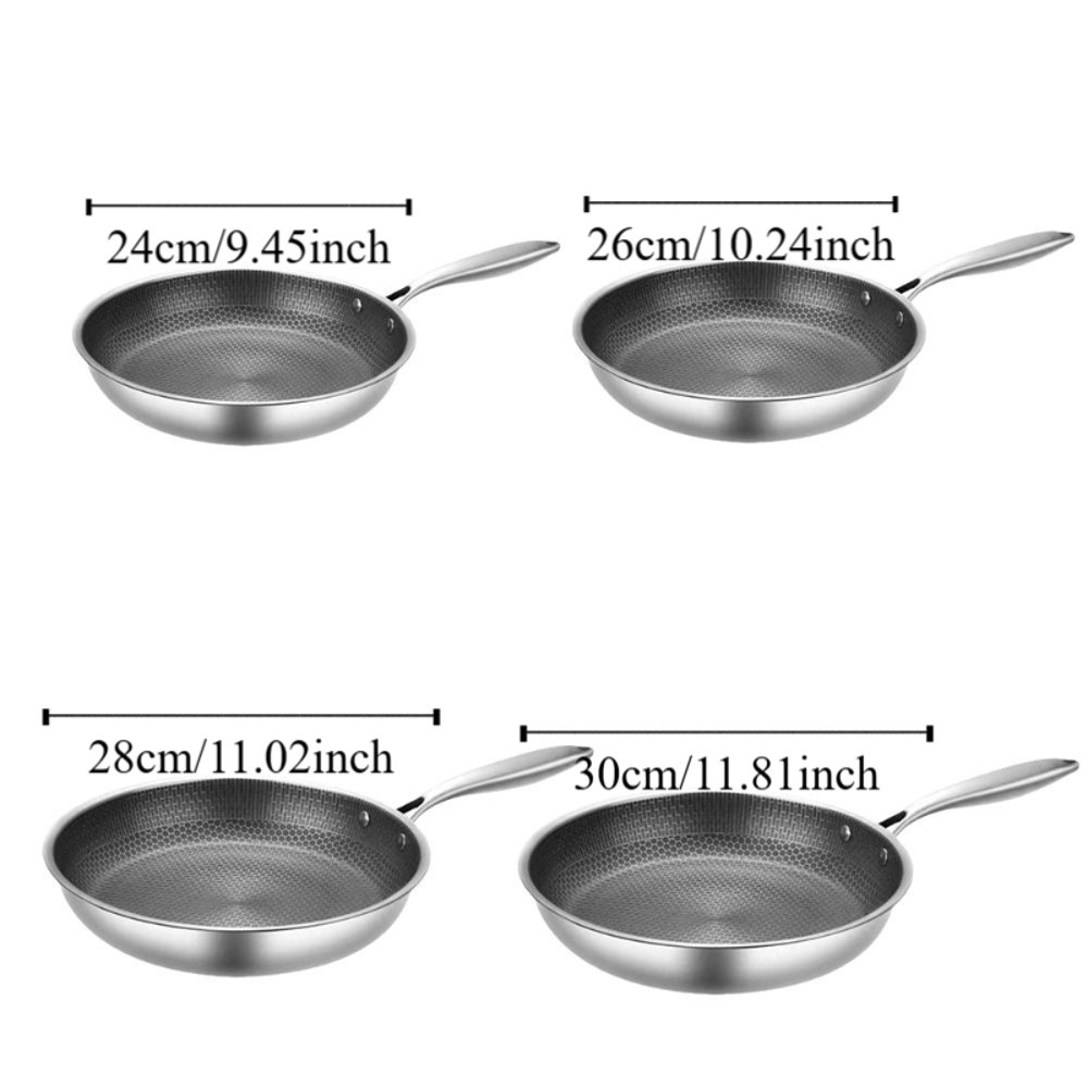 26/28/30cm Stainless Steel Frying Pan Durable Multi-functional Non Stick Wok Thickened Base Non-coated Surface