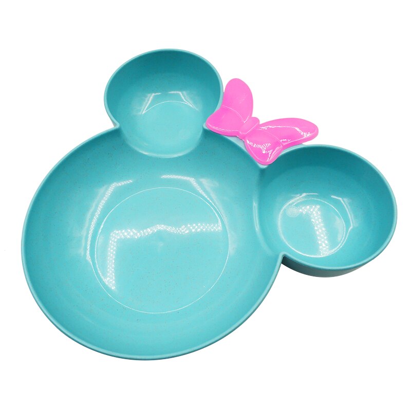 Plato de paja de trigo para bebé, vajilla de dibujos animados, vajilla, Bol para niños, cuchara, tenedor, plato de fruta, cuenco de entrenamiento para niños con platos: Blue Plate