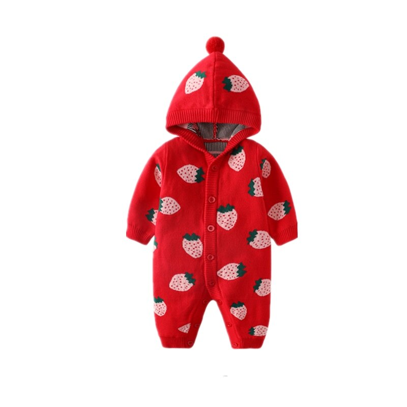 Baby Boy Cartoon Pattern Side Button Front Design Longsleeve Thick Rompers With Hat