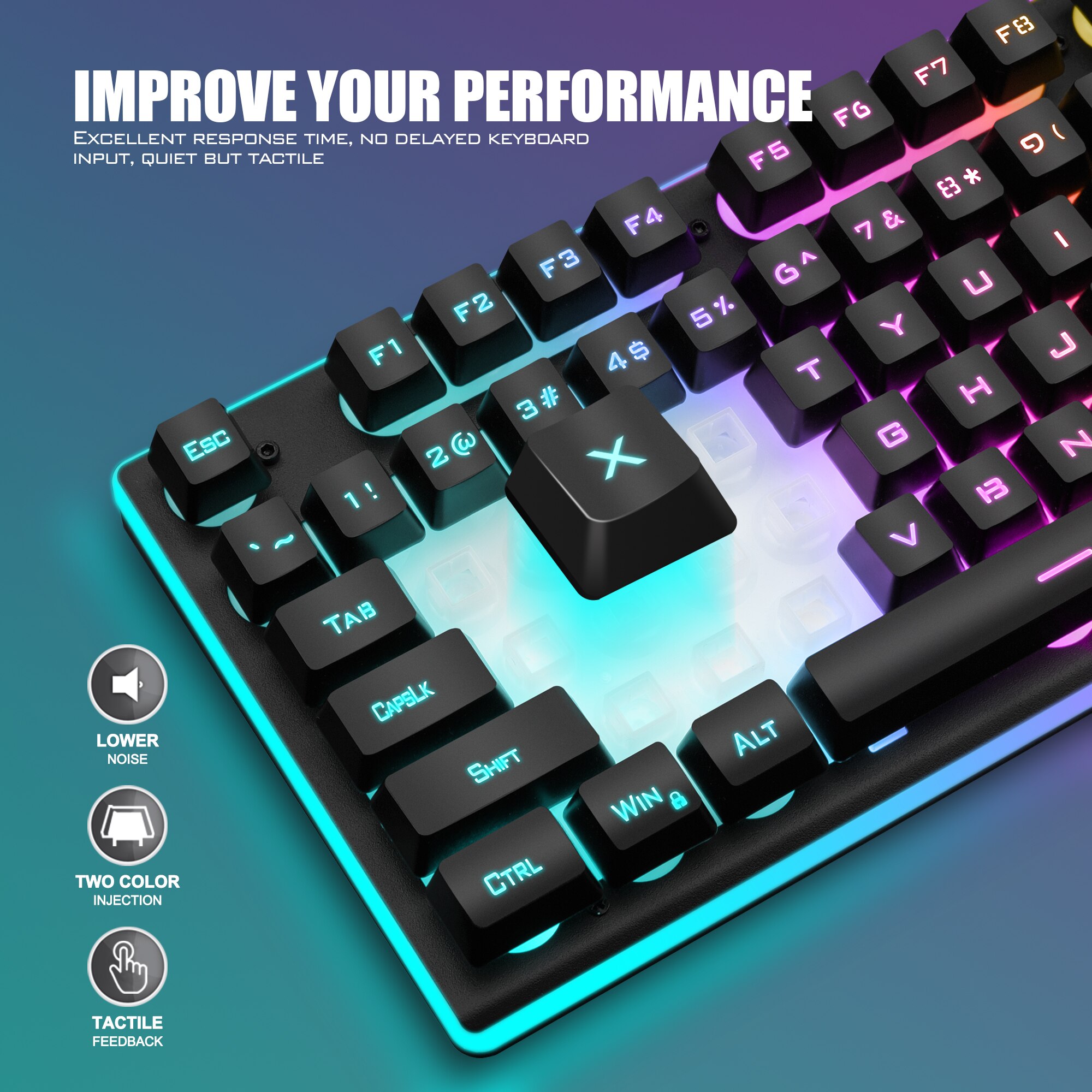 RedThunder-teclado inalámbrico K10 para juegos, recargable, sensación mecánica, retroiluminado con LED, 2,4g, para PC, Mac, PS