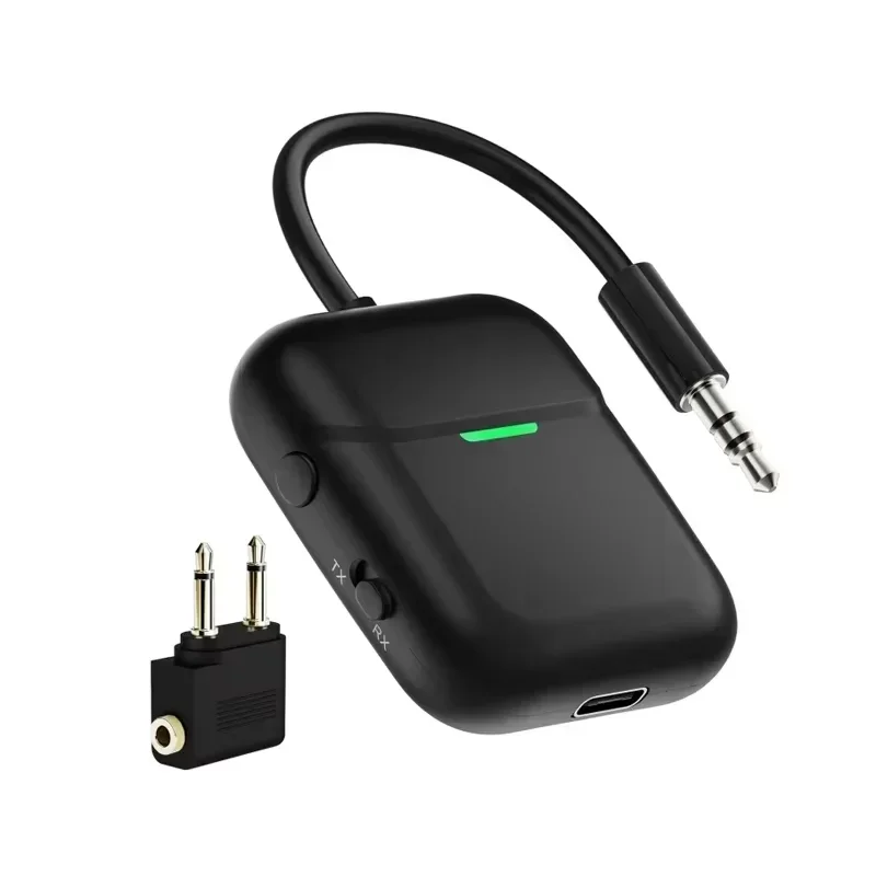 Receptor y transmisor Bluetooth 5,3, adaptador de Audio inalámbrico aptx HD LL AAC SBC, baja latencia, conector AUX RCA de 3,5mm para PC, TV y auriculares: Negro