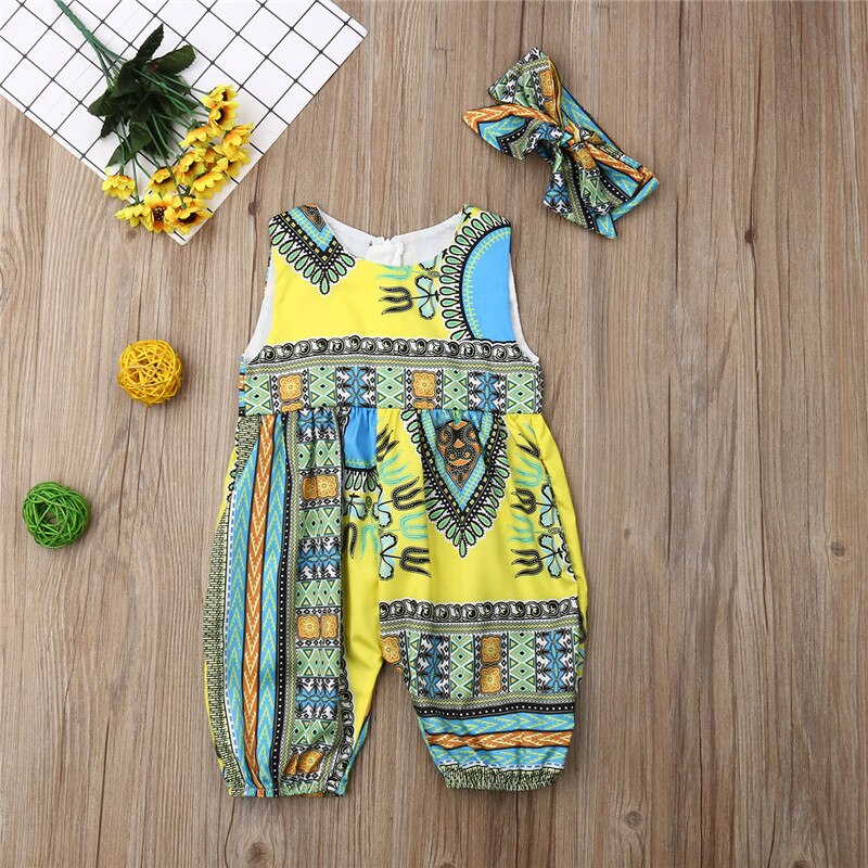 Style Infant Baby Girls Kids African Jumpsuit ClothesToddler Rompers Outfit: Yellow / 24M
