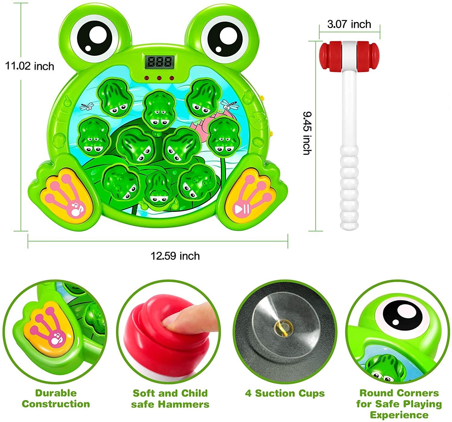 Interactive Whack A Frogs Game Early Education Developmental Toy 12.59 Inch With Music Baby Toys