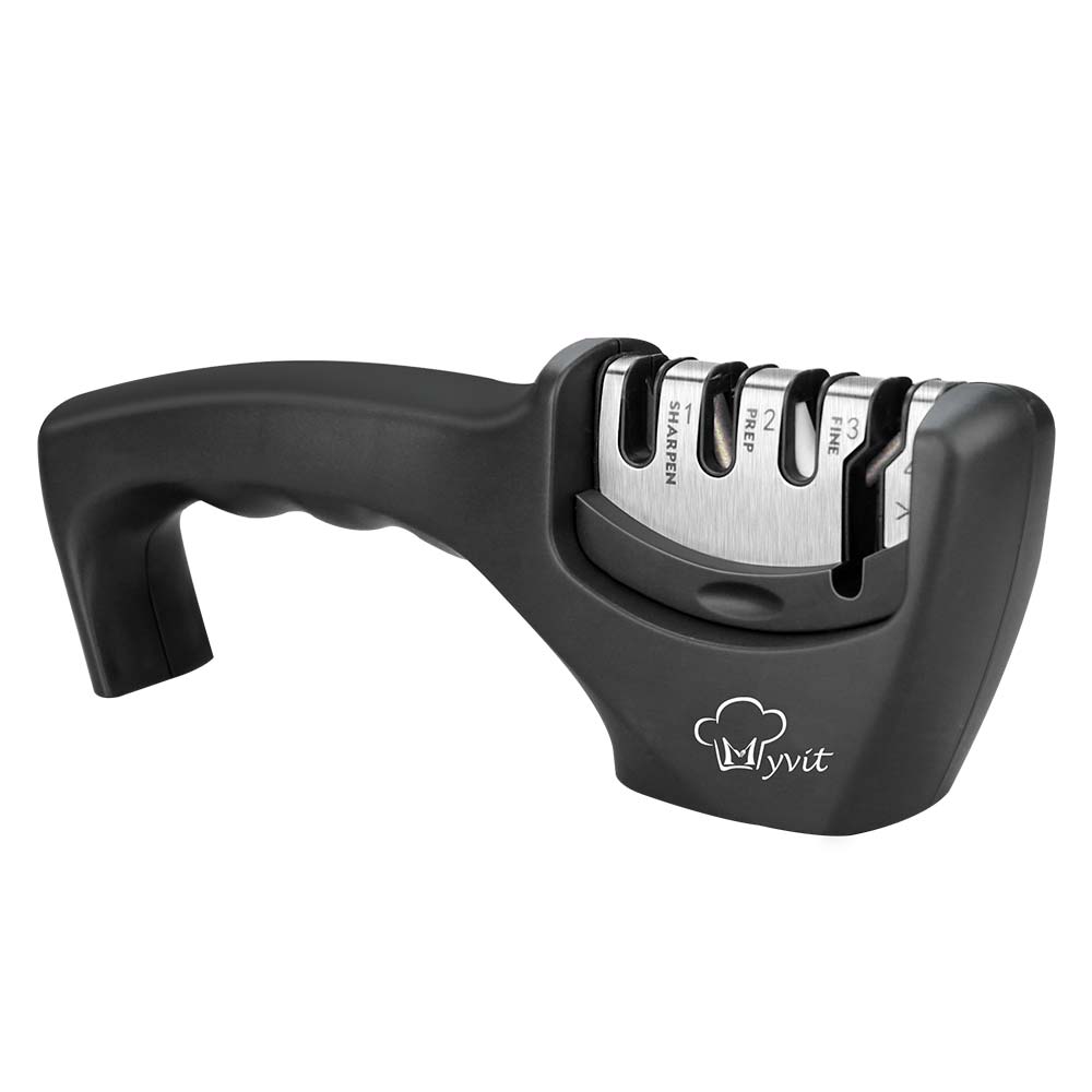 Aiguiseur de Couteau Anti-Dérapant 3 en 1 Affûteurs manuels Convient à Toutes les Tailles de Couteaux de Cuisine 3 Processus d'Aiguisage Anti dérapant Finition Mat Noire Ergonomique: BLEU CIEL