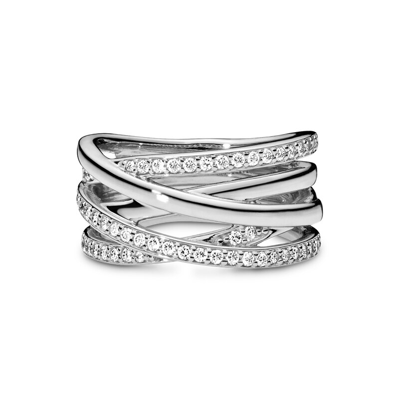 Anillo hembra nueva 925 esterlina plata brillante y pulido líneas anillo de dedo para las mujeres boda compromiso de la joyería