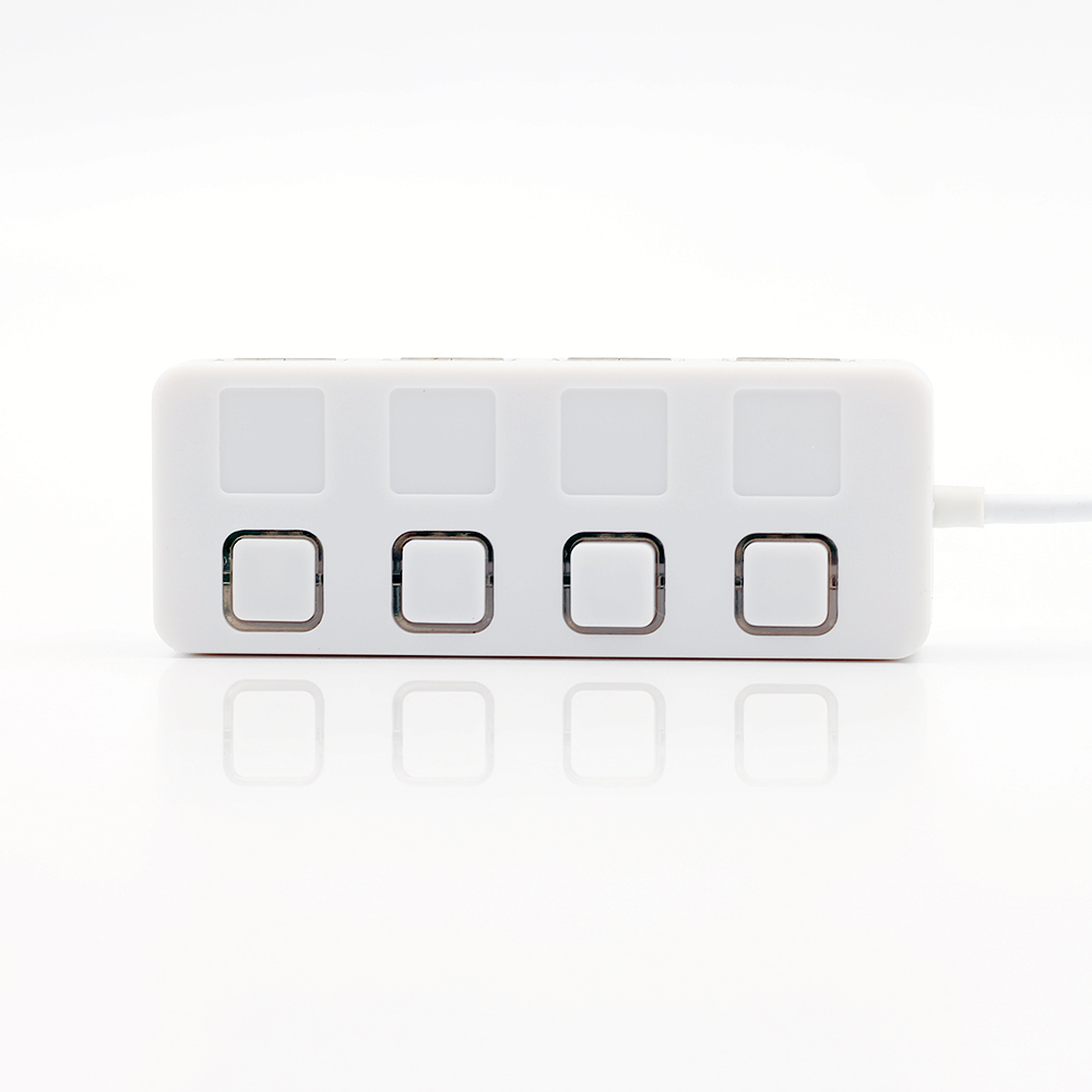 USB 2.0 Hub Splitter with Separate ON/OFF Switch Cable without power adapter LED 4 Ports For Laptop Desktop PC Black /White E03