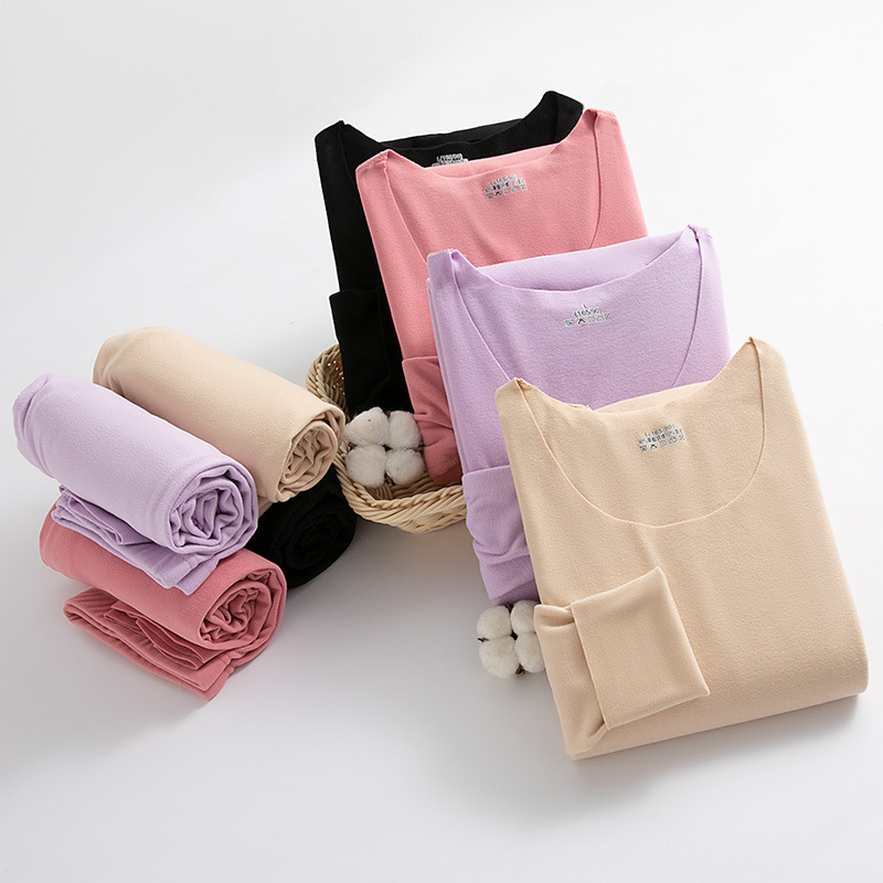 Ropa interior térmica de terciopelo para mujer, conjunto de Calzoncillos largos sin costuras, cálida, de segunda piel, con cuello redondo
