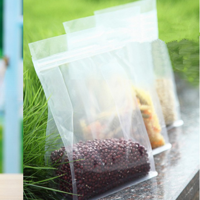 50PCS Thick Clear big buttom Plastic Packaging Grains Spices Pouches Small Zip Lock Stand Plastic Pack Food Storage Kitchen Bag