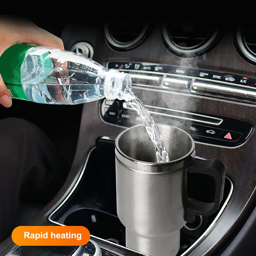 12V 450ml Stainless Steel Vehicle Heating Cup Electric Heating Car Kettle Camping Travel Kettle Water Coffee Milk Thermal Mug