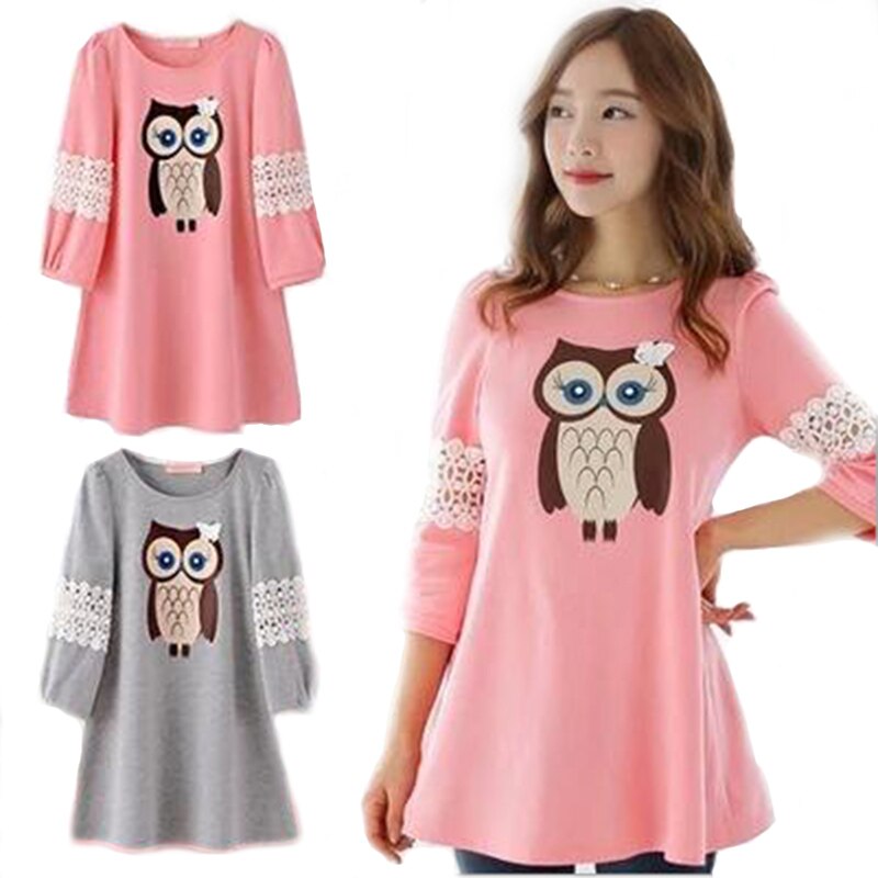 Cotton Maternity Blouses For Pregnant Women Cute Owl Maternity Clothes Spring Pregnancy Half Sleeve Cute Pregnancy clothing