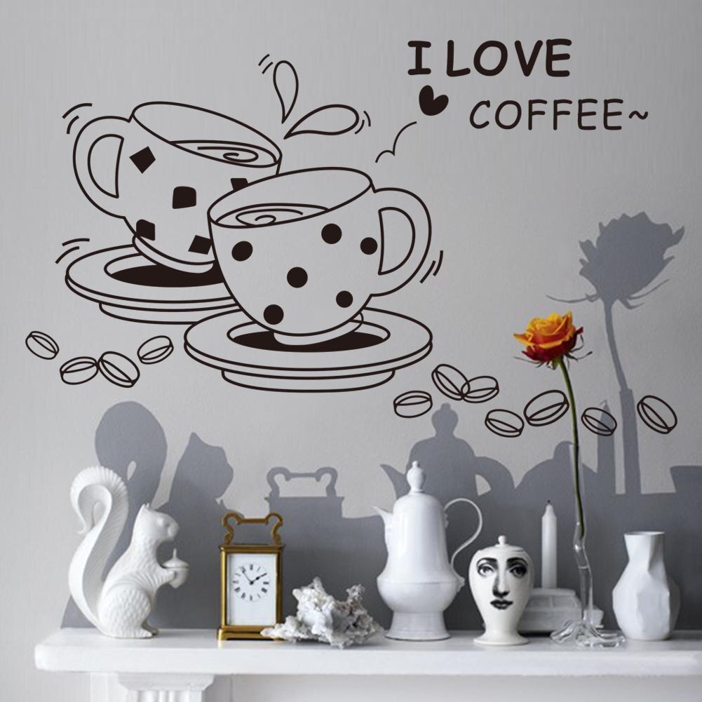 Autocollant mural deux café en vinyle, sparadrap mural, pour la maison, café, décoration de cuisine: 40cmx42cm
