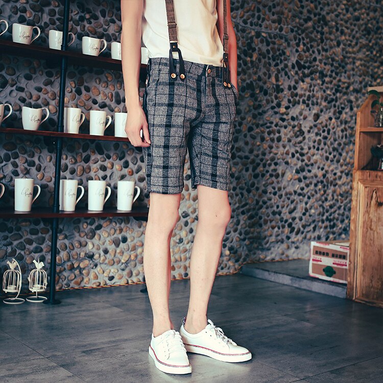 men's clothing summer vintage suspenders casual plaid the trend male bib pants singer costumes