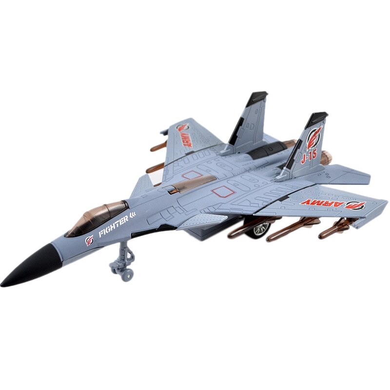 Fbil-simulatie pull back gegoten vliegtuig speelgoed met geluid en licht gevechtsvliegtuig metalen model speelgoed: Grijs