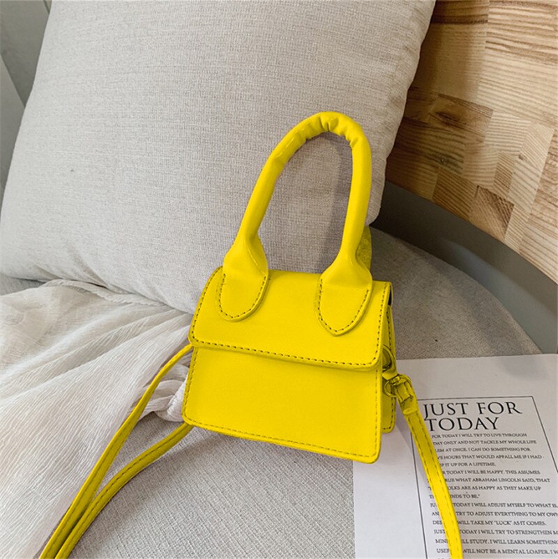 Newest Simple Flap Shoulder Pu Leather Bags For Girls Pure Color Mini Messenger Chest Bags Kids Girls Cross Body Handbags: Yellow