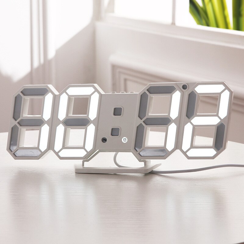 1pc 3D LED Wall Clock Modern Digital Wall Table Clock Watch Desktop Alarm Clock Nightlight Saat Wall Clock For Home Living Room: white