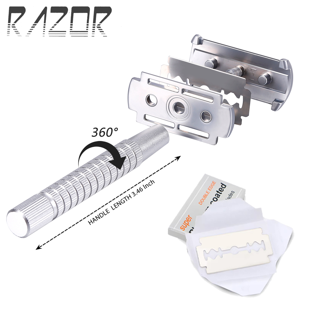 Maquinilla de afeitar de seguridad Whityle de doble filo, afeitadora Manual Popular en húmedo, herramienta de cuidado de afeitadora clásica para hombres y mujeres con 5 hojas de platino