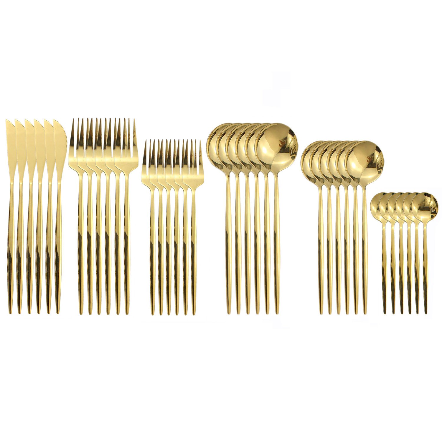 36Pcs Zwart Goud Servies Set Gouden Lepels Vorken Messen Bestek Sets Roestvrij Staal Slverware Midden Mes Vork Eetlepel: 36pcs Gold