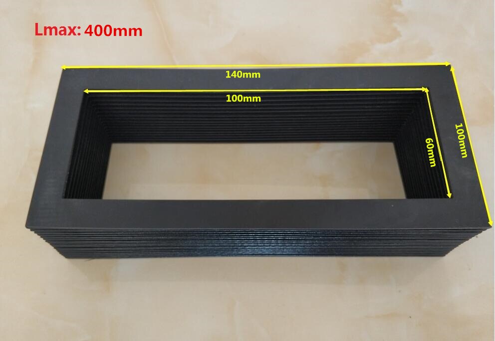 T5 rectangle dust protection bellows ,Inner: 60 mm x 100 mm, outer: 100 mm x 140 mm, Lmax 400 mm
