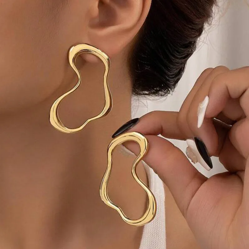 Pendientes creativos de Metal irregulares con forma de gota de agua para mujer, pendientes largos geométricos de Color dorado Vintage, de joyería: orange