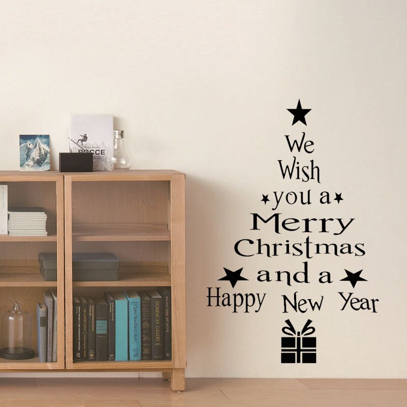 Merry Christmas Window Wall Stickers Posters Decals Happy Year Christmas Tree Stars Home store decoration