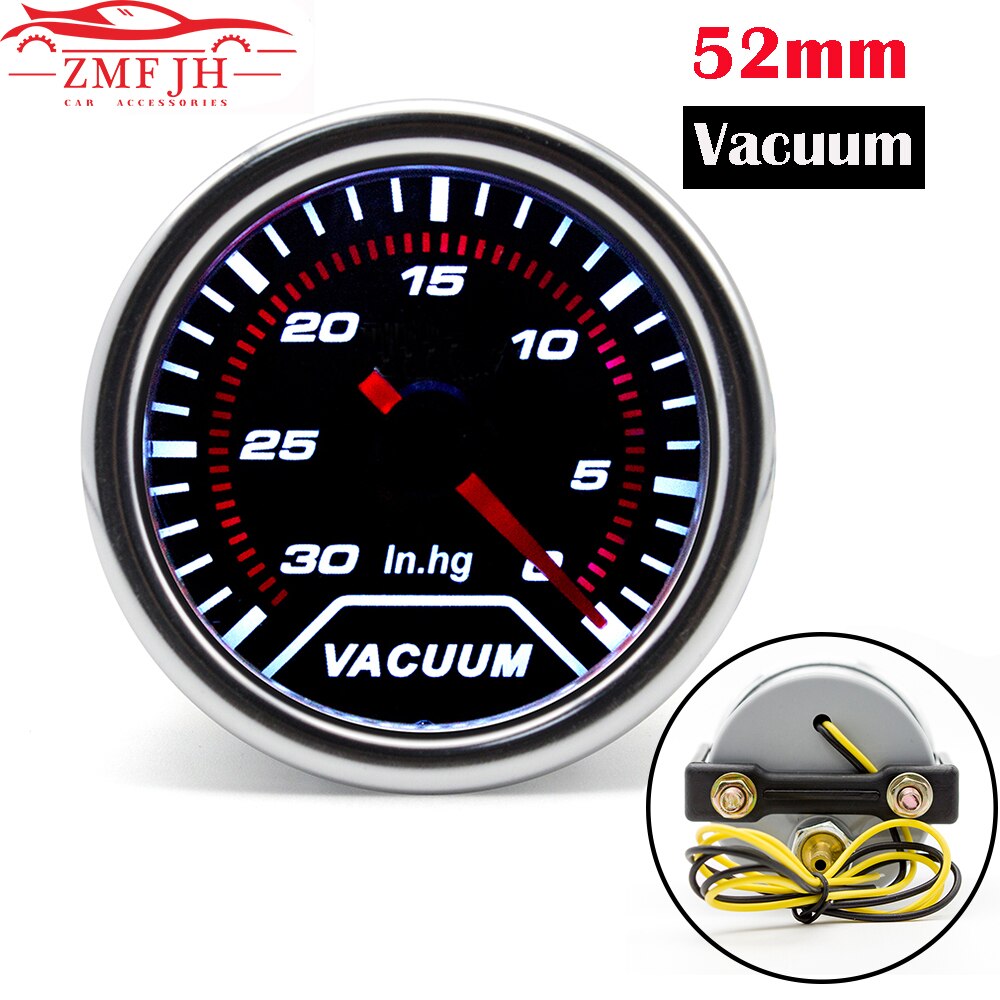 Vacuum Meter 52MM Universal Car Vacuum Gauge -30~0 in.Hg Meter Auto White LED Pointer Gauege Fit For 12V Car vacuometro