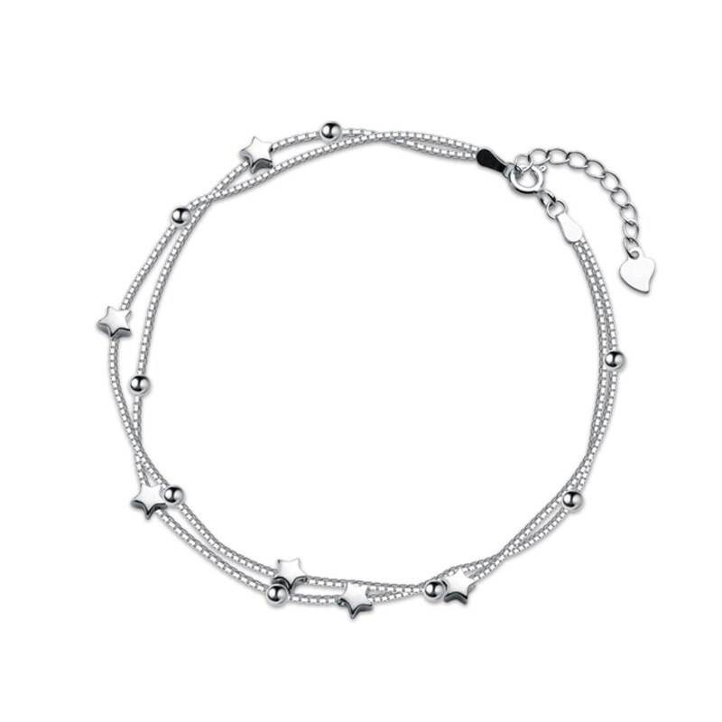 Sexy Barefoot Sieraden Sterren Kralen Dubbele Laag Enkelband Voor Vrouwen Meisje 925 Sterling Zilveren Voet Armband