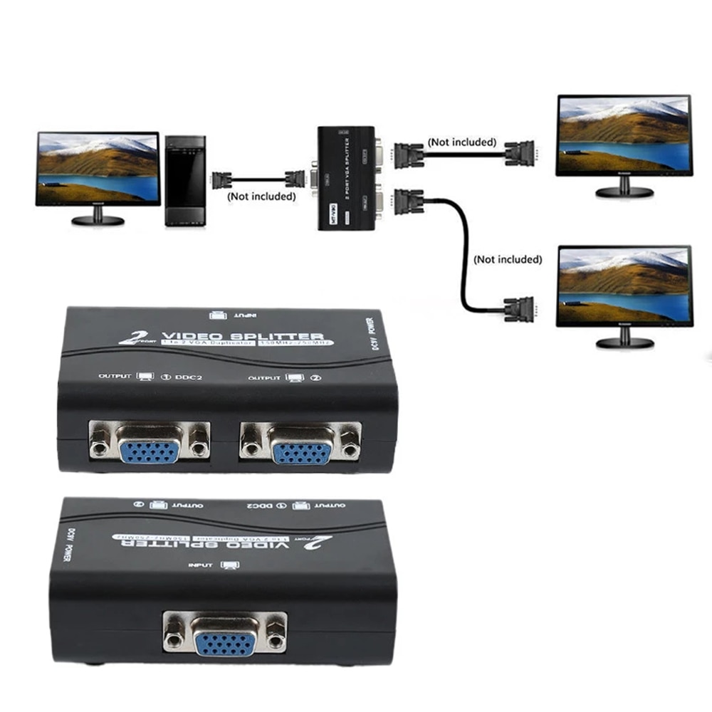 1 pc to 2 skjerm 1 to 2 delt skjerm vga splitter video splitter duplikator adapter med usb -kabel