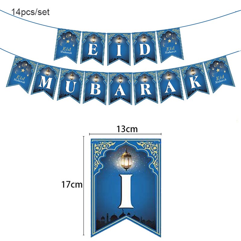 Yi'antai Ghirlanda Eid Mubarak Oro Glitter Con Luci: Striscione Ramadan Kareem 4m, Decorazioni Con Luna E Lanterne Per Festa Islamica