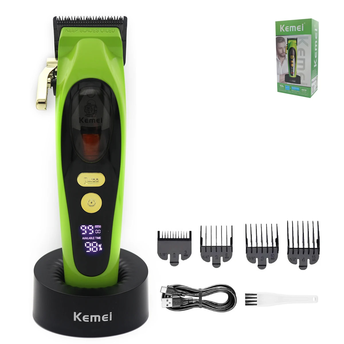 Hair Clipper Barber Kit Beard Hair Trimmer For Men Magnetic Motor Mower 9000 RPM Hair Cutting Machine Kemei 2035: Orange