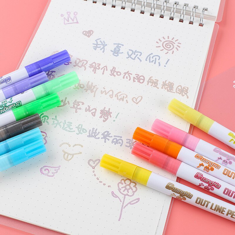 12 Magic Double Lines Art Markers Pen Out Line Pen Fine Liner Marker Fineliner Calligraphy Lettering Pen Color Scrapbooking Pens