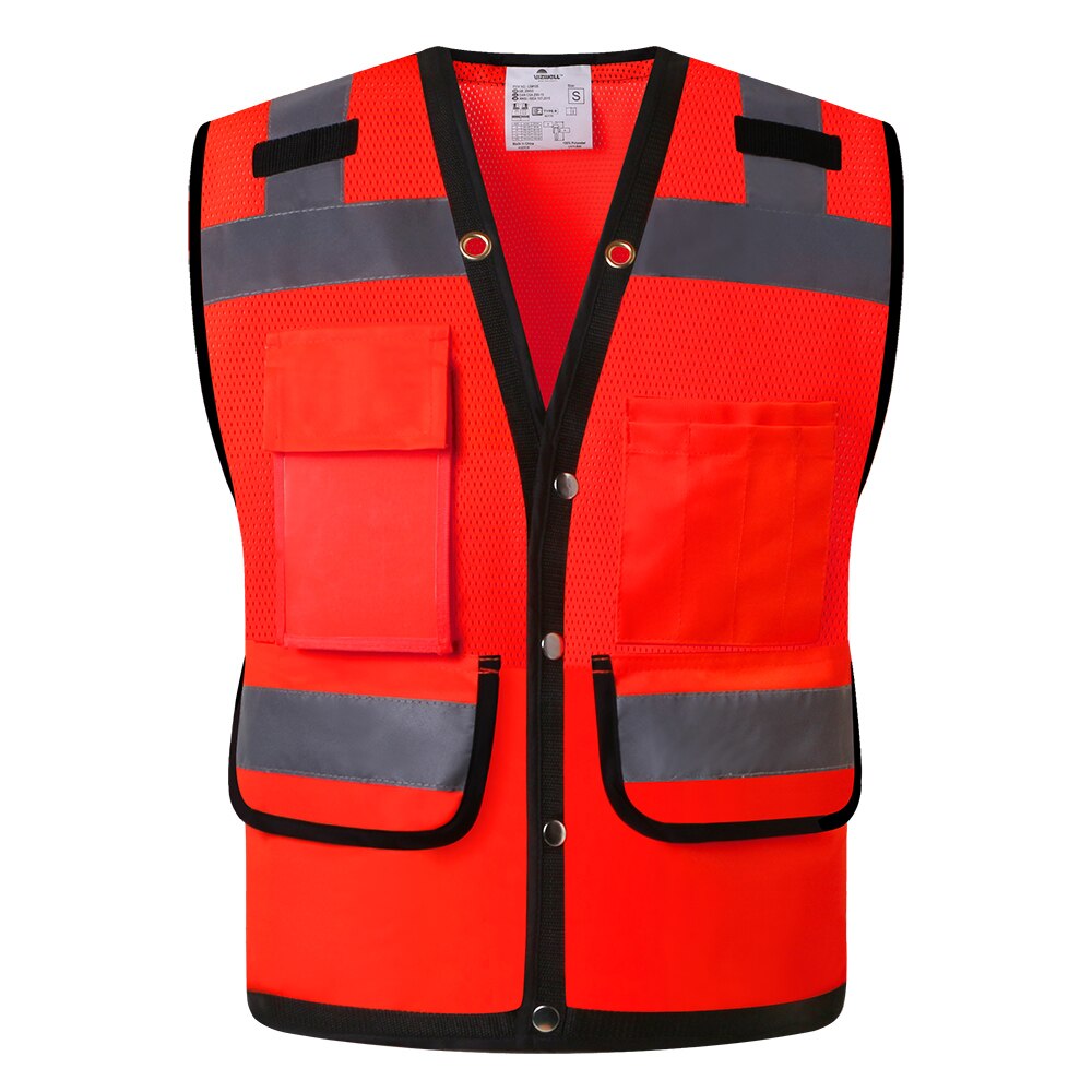 Hi Vis Safety Vest Reflective Surveryor Orange Mesh Safety vest Jacket High visibility work wear: Red / M