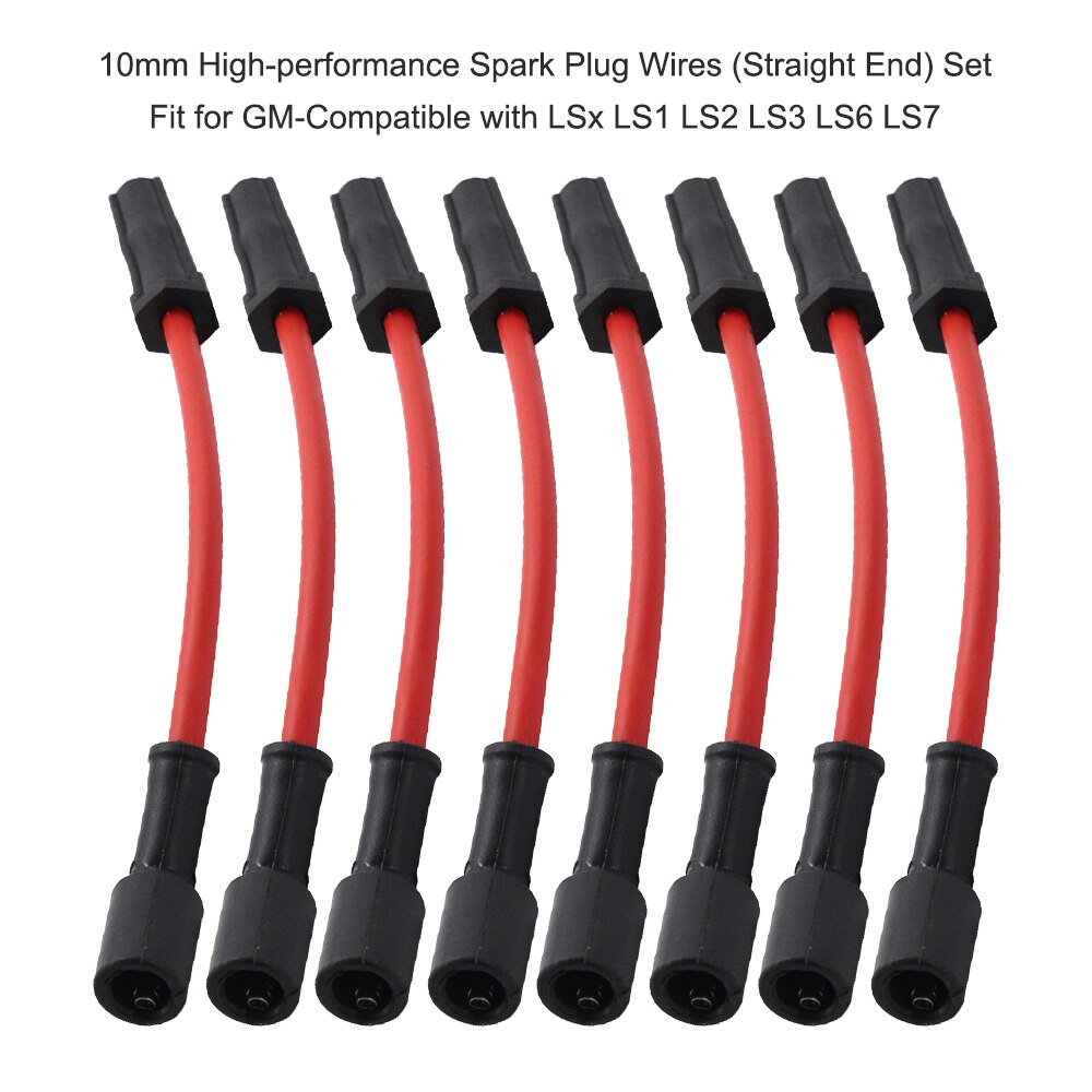 Cables de bujía de alto rendimiento (extremo recto) para Chevrolet GM, 10mm, compatibles con LSx LS1 LS2 LS3 LS6 LS7 SI-AT38005