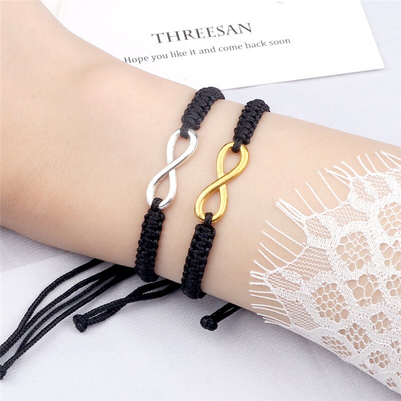 2 Stks/set Infinity Gevlochten Kit Armband Zwart/Wit Touw Vriendschap Liefde Koppels Charm Verstelbare Armbanden Mode-sieraden Cadeau