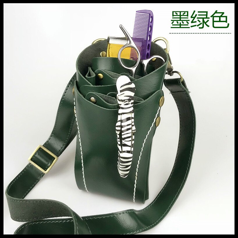 Barber Leather Salon Scissors Pouch Bag Waist Pack Hairdressing Tool PU Leather Barber Tools Bags: Green